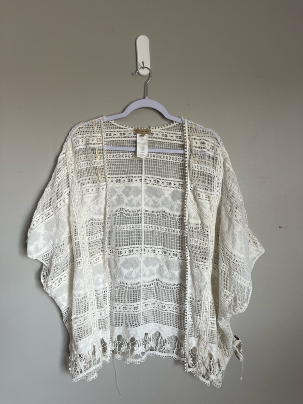 DEMOCRACY | Cream Crochet Fringe Duster Sz L